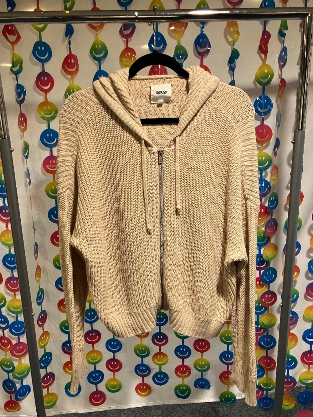 Aerie Ribbed Knit Cropped Hoodie (Medium)